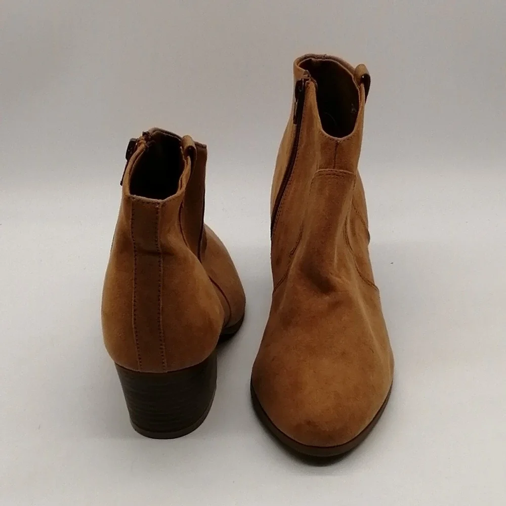 Old Navy Womens Western Ankle Boot Tan Cuban Heel Side Zip Pointed Toe 7